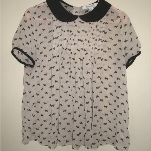 Adorable Scottie Dog Blouse Forever 21 Buttons Down Back - Picture 1 of 3